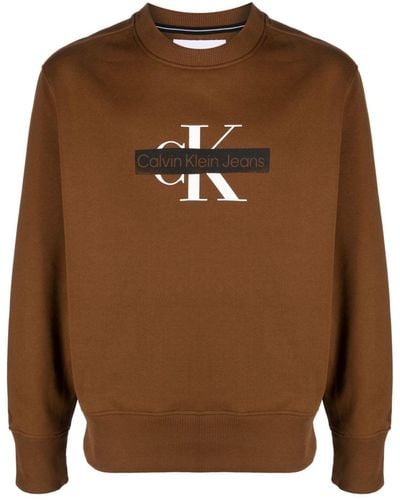Calvin Klein Logo-print Crew-neck Sweatshirt - Brown