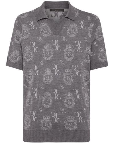 Billionaire Crest Patterned-jacquard Polo Shirt - Gray