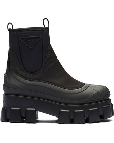 Prada Logo Monolith Duck Boot - Black