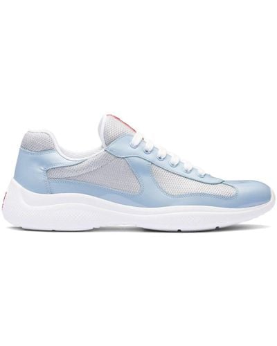 Prada America'S Cup Patent Leather And Bike Fabric Trainers - Blue