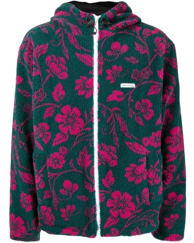 Drole de Monsieur Floral-print Zip-up Fleece Jacket - Red