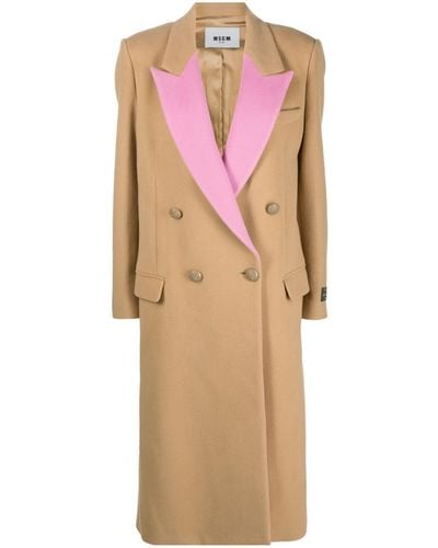 MSGM Contrasting-lapel Double-breasted Coat - Pink