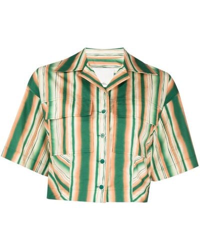 3.1 Phillip Lim Striped Cropped Cotton Shirt - Green