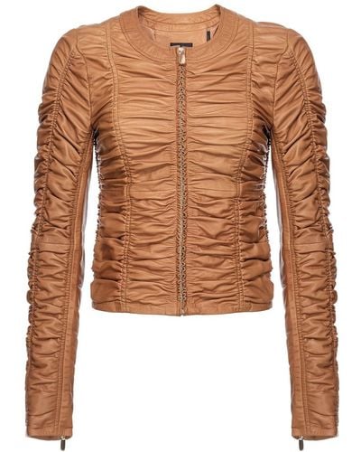 Pinko Leather Ruched Jacket - Brown