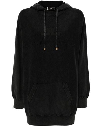 Elisabetta Franchi Logo-embroidered Hooded Sweatshirt Dress - Black