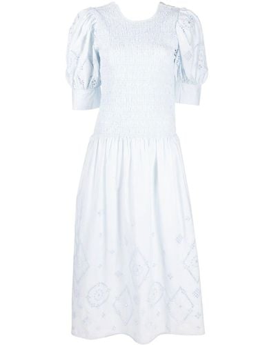 Ganni Broderie Anglaise Midi Dress - White