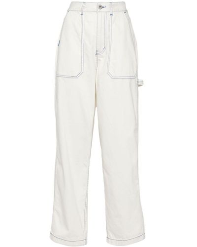 Chocoolate Contrast-stitching Straight-leg Jeans - White