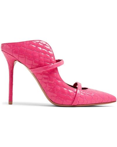 Malone Souliers Embossed crocodile-effect leather mules - Rosa