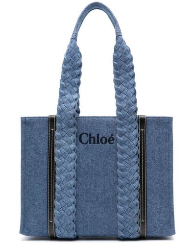 Chloé Medium Woody Denim Tote Bag - Blue