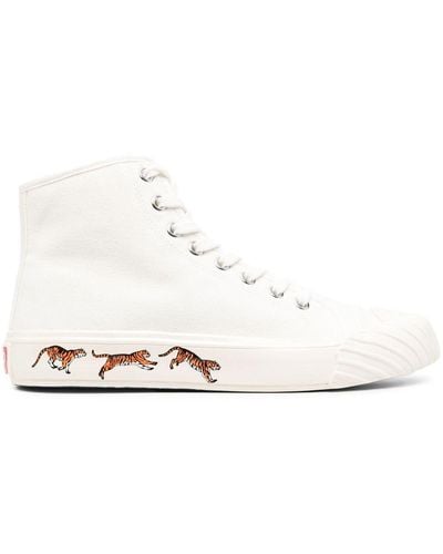 KENZO Tiger-print Lace-up Sneakers - White