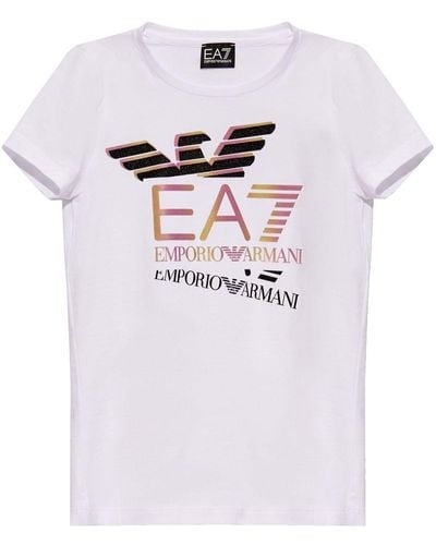 EA7 Logo-print Cotton T-shirt - White