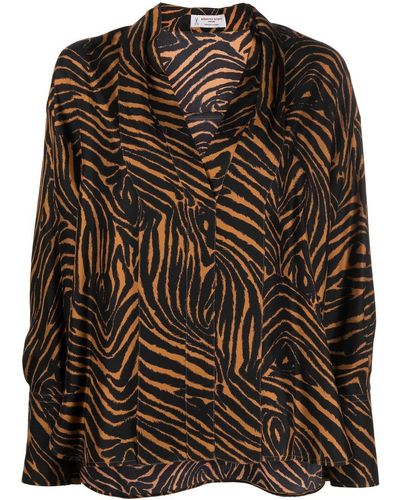 Alberto Biani Seidenbluse mit Animal-Print - Schwarz