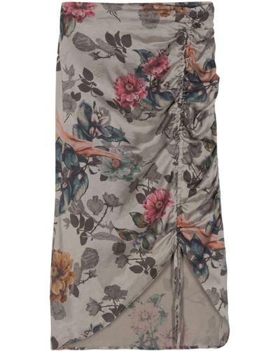 Bimba Y Lola Floral-print Midi Skirt - Gray