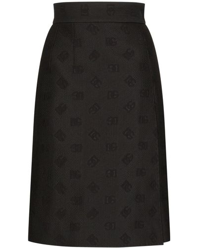Dolce & Gabbana Falda midi de jacquard acolchado logotipo DG - Negro