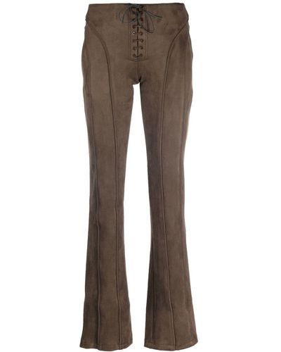 MISBHV Tie-front Faux Suede Trousers - Brown