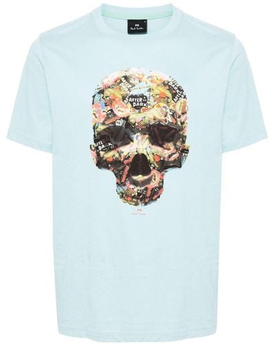 PS by Paul Smith Skull-print Cotton T-shirt - Blue