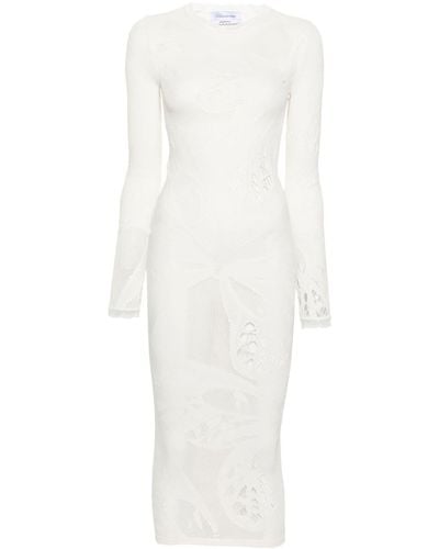 Blumarine Lace-trim Panelled Midi Dress - White
