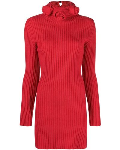 Blumarine Roll-neck Wool Mini Dress - Red
