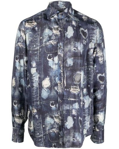 John Richmond Overhemd Met Print - Blauw