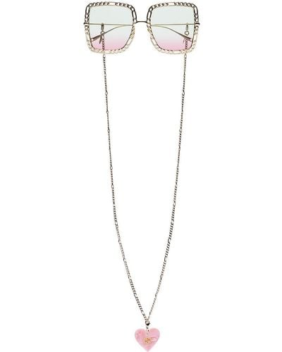 Gucci Heart-pendant Square-frame Sunglasses - Metallic