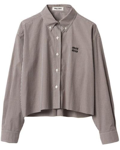 Miu Miu Gingham Cropped Cotton Shirt - Brown