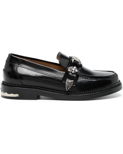 Toga Round-toe Leather Loafers - Black