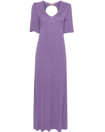 Twin Set Lurex Ribbed-knit Maxi Dress - Purple