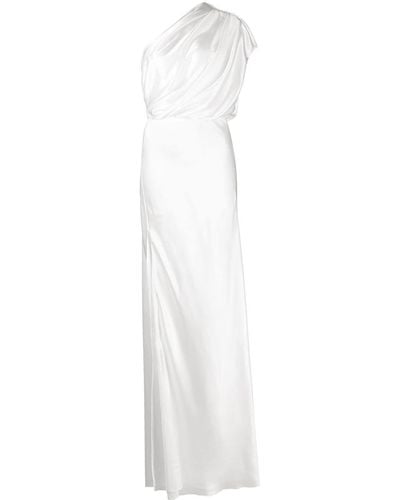 Michelle Mason Silk One-shoulder Gathered Gown - White