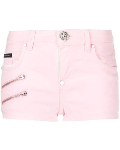 Philipp Plein Denim Hot Pants Biker Shorts - Pink