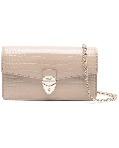 Aspinal of London Mayfair Logo-lettering Patent-leather Clutch Bag - Natural