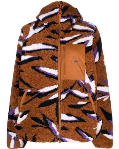 adidas By Stella McCartney Leaf-print Zip-up Fleece Jacket - Brown