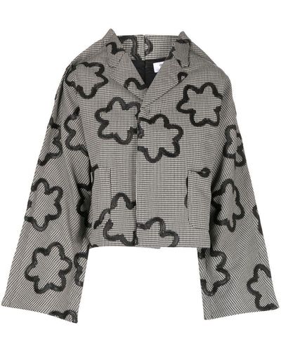 Comme des Garçons Floral-print Cropped Fitted Jacket - Gray