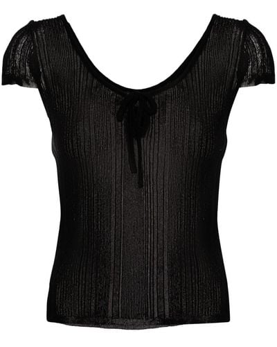 Pinko Fringed Ribbed-knit T-shirt - Black