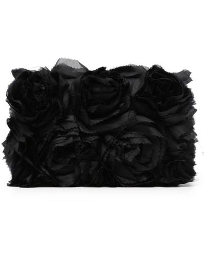 Erdem Ruffle-detail Floral-appliqué Clutch Bag - Black