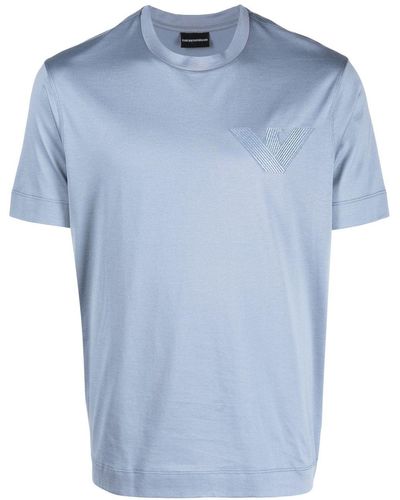 Emporio Armani T-shirt en coton à logo brodé - Bleu
