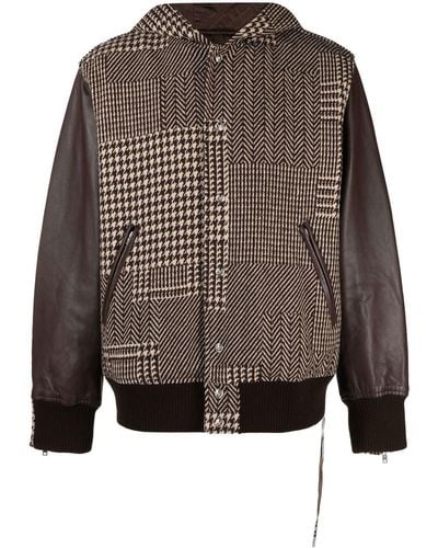 Mastermind Japan Skull-patch Plaid Varsity Jacket - Grey