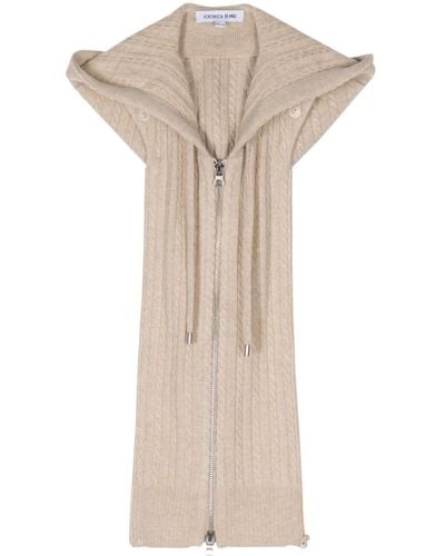 Veronica Beard Cable-knit Sleeveless Hooded Jacket - Natural