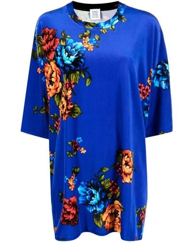 Vetements Floral-Print Short-Sleeve Blouse - Blue