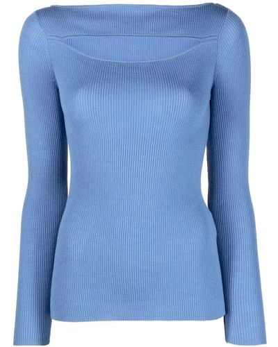 P.A.R.O.S.H. Cut-out Knitted Wool Top - Blue