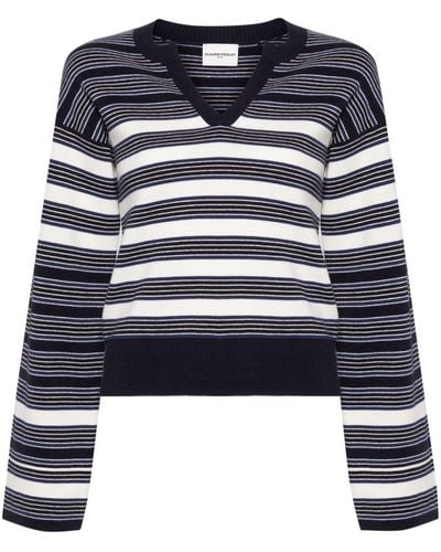 Claudie Pierlot Striped Split-neck Sweater - Blue