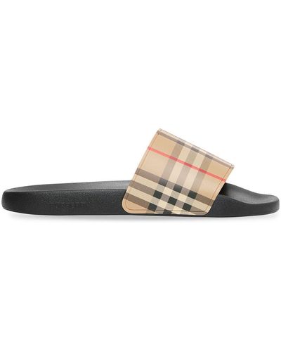 Burberry Furley Vintage Check Sliders In Brown - White