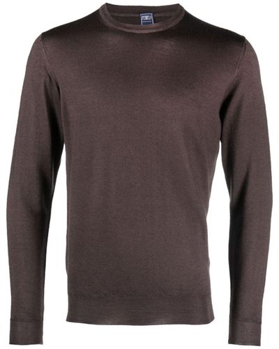 Fedeli Crew-neck Merino-wool Sweater - Brown