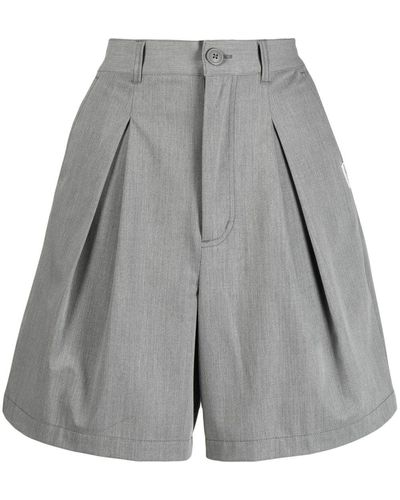 Chocoolate Pleated High-waisted Shorts - Grey