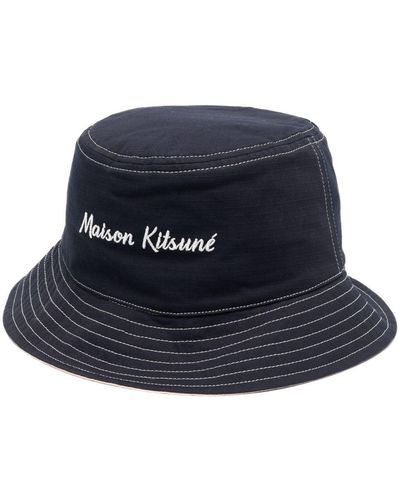 Maison Kitsuné Logo-embroidered Bucket Hat - Blue