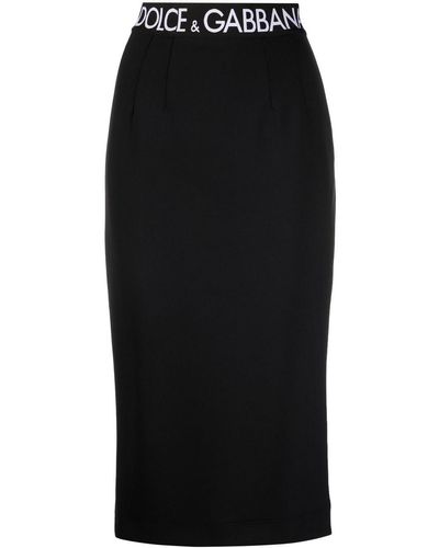 Dolce & Gabbana Falda midi con cintura del logo - Negro