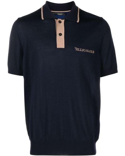 Billionaire Logo-embroidered Merino Polo Shirt - Blue