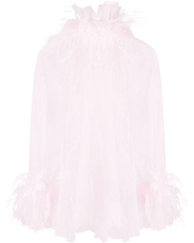 Styland High-neck Trim Blouse - Pink