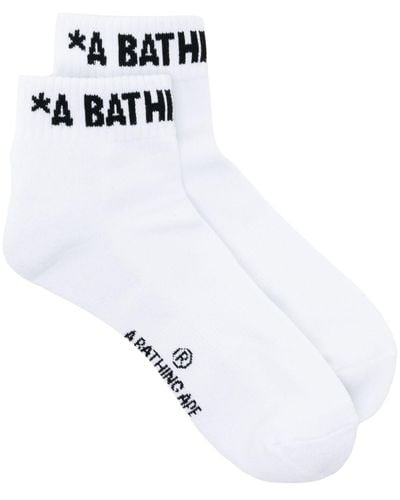 A Bathing Ape Logo-intarsia Ankle Socks - White