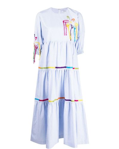 Mira Mikati Robe volantée à fleurs brodées - Blanc