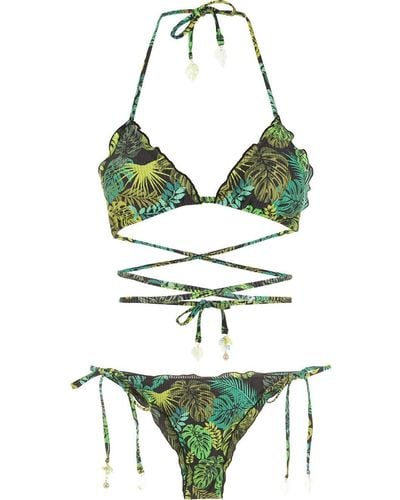 Amir Slama Bikini mit tropischem Print - Grün
